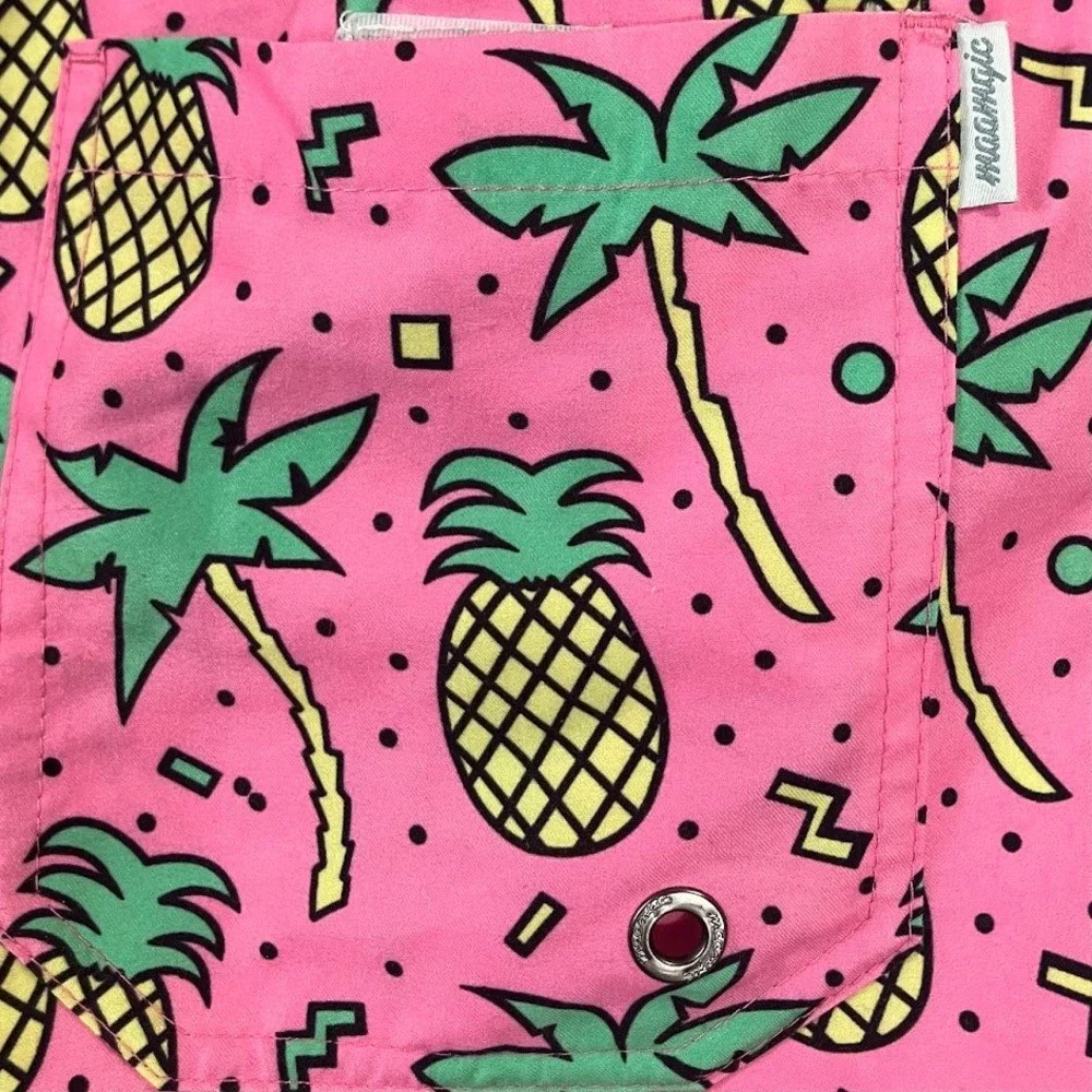 Maamgic Mens XS Pink Pineapple Palm Retro Swim Trunks Mesh Liner